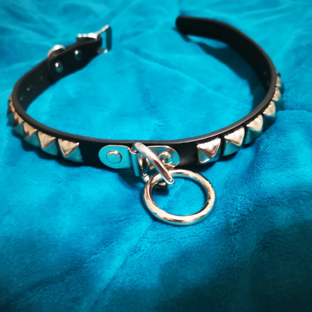genuine leather studded collar choker goth bdsm